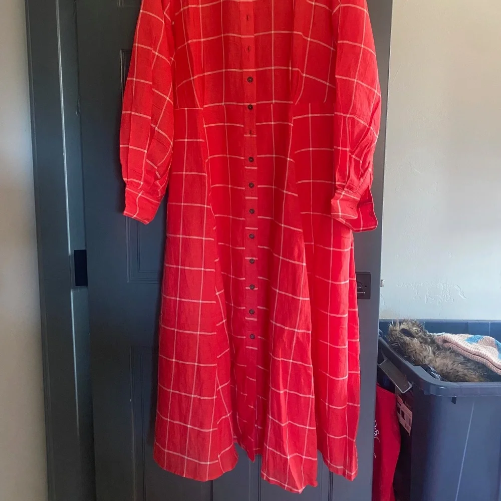 Mara Hoffman red windowpane button down dress Size 16 - Picture 5 of 5